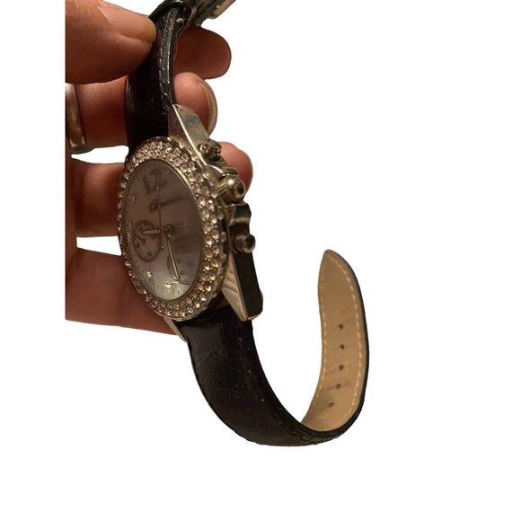 Breda Black Leather Double row crystal bezel Watch - Picture 4 of 5